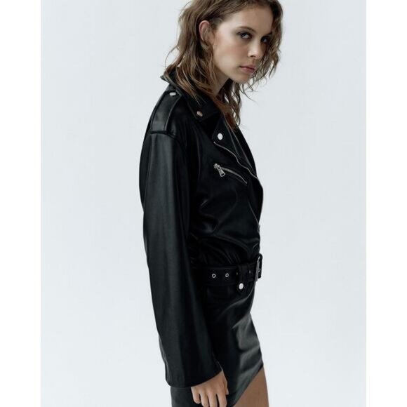 Zara Black Faux Leather Dress XS - Picture 5 of 13